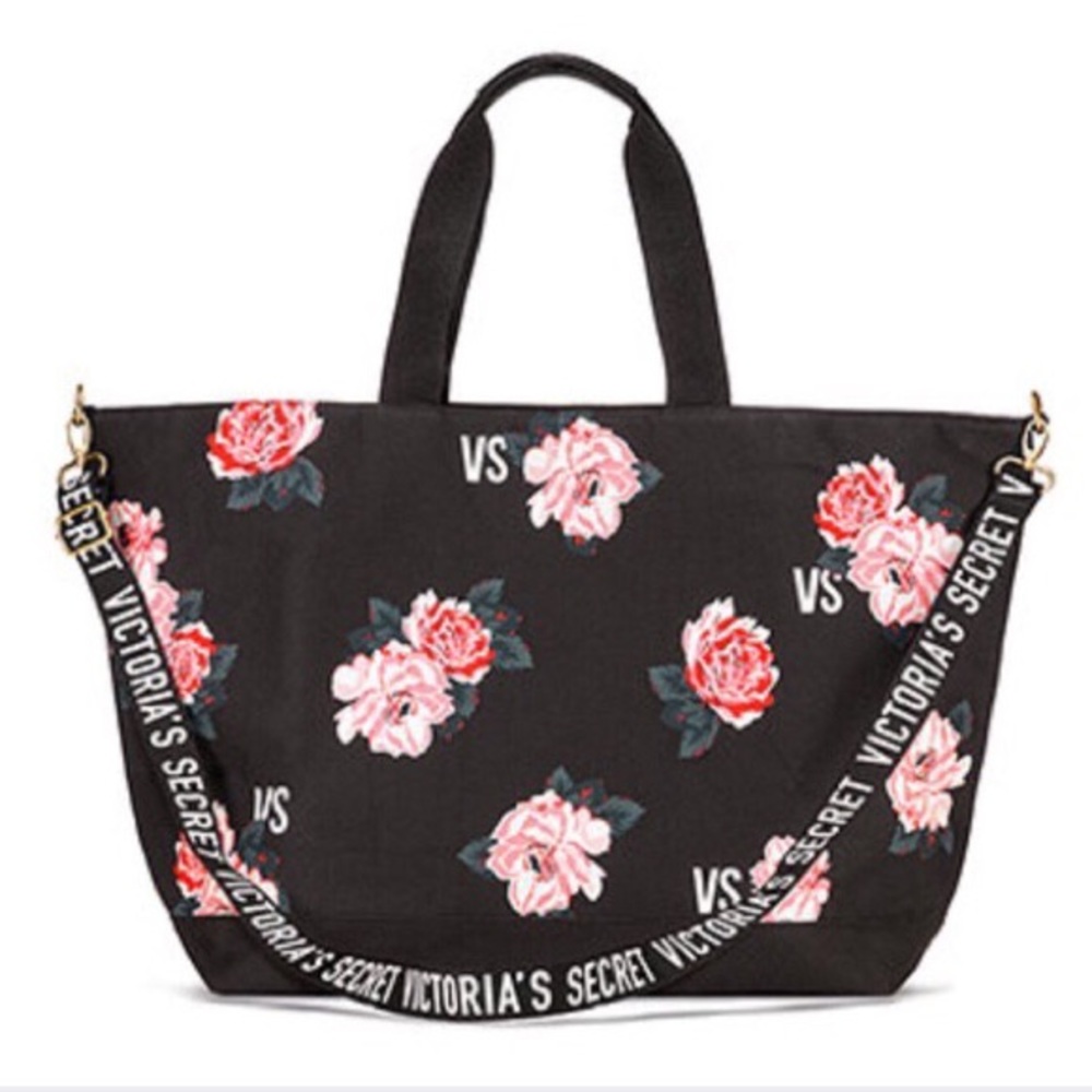 Black Floral Victoria’s Secret Weekender Tote